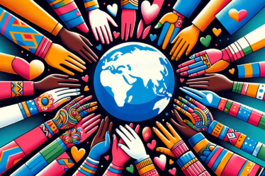 Miniaturka artykułu 'Przełamywanie Barier: Randkowanie Międzykulturowe' przedstawiająca splecione dłonie różnych odcieni skóry, glob oraz serca w różnych kolorach, symbolizujące piękno i różnorodność związków międzykulturowych, w żywej, inkluzywnej palecie barw.